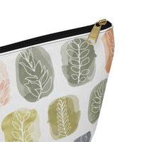Watercolor Leaf Stamp Accessory Pouch w T-bottom in Green